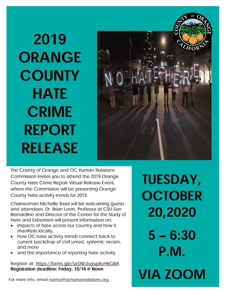 2019 Hate Crime Report Release flyer